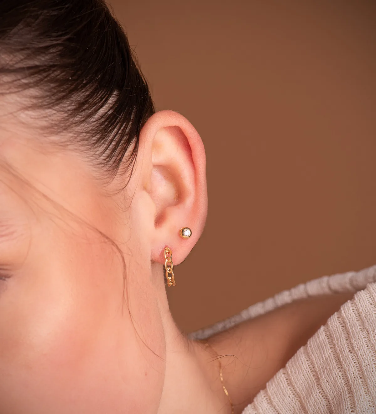 18K PENDIENTES ORO AMARILLO MEDIO ARO ESLABONES 16X3 MM. CIERRE PRESION — vista 2