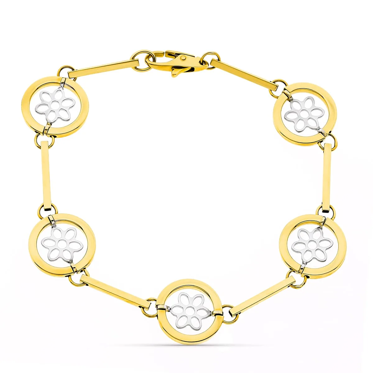 18K PULSERA ORO BICOLOR CALADOS ANCHO 14 MM LARGO 19CM