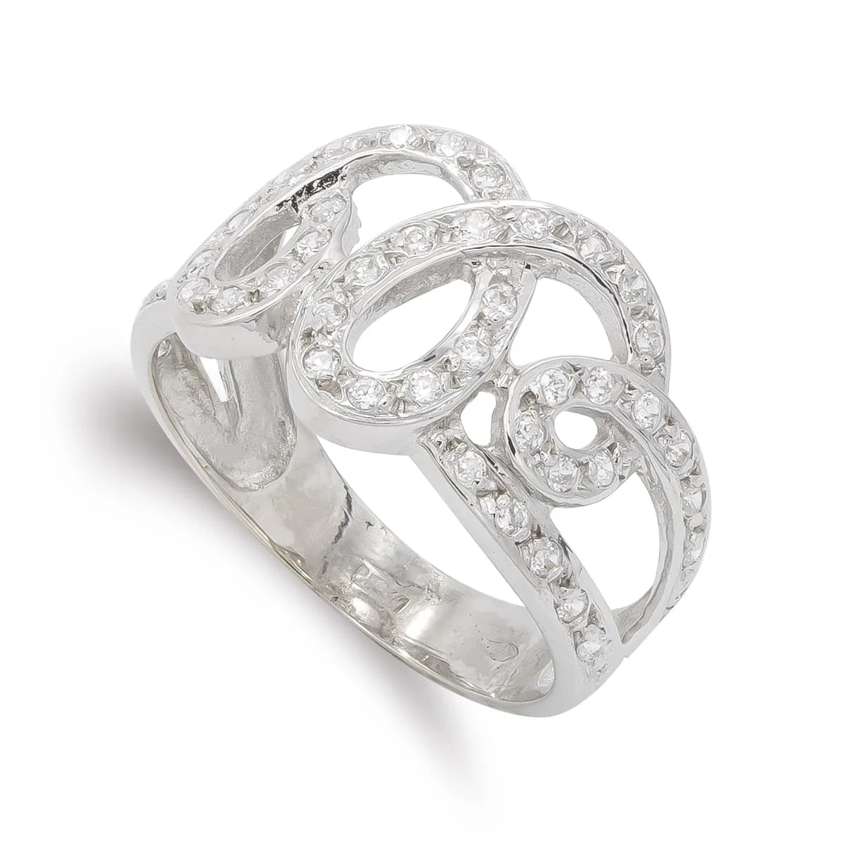 18K SORTIJA ORO BLANCO CALADA CON CIRCONITAS. ANCHO: 12,5 MM