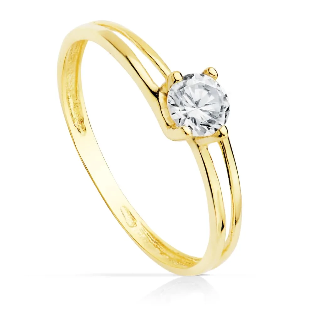 18K SOLITARIO ORO AMARILLO CUERPO CALADO Y CIRCONITA DE 4.5 MM