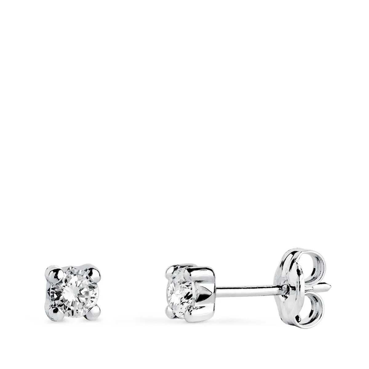 18K PENDIENTES ORO BLANCO CIRCONITA 3MM CON 4 GARRAS. ANCHO: 3,5 MM. CIERRE PRESION
