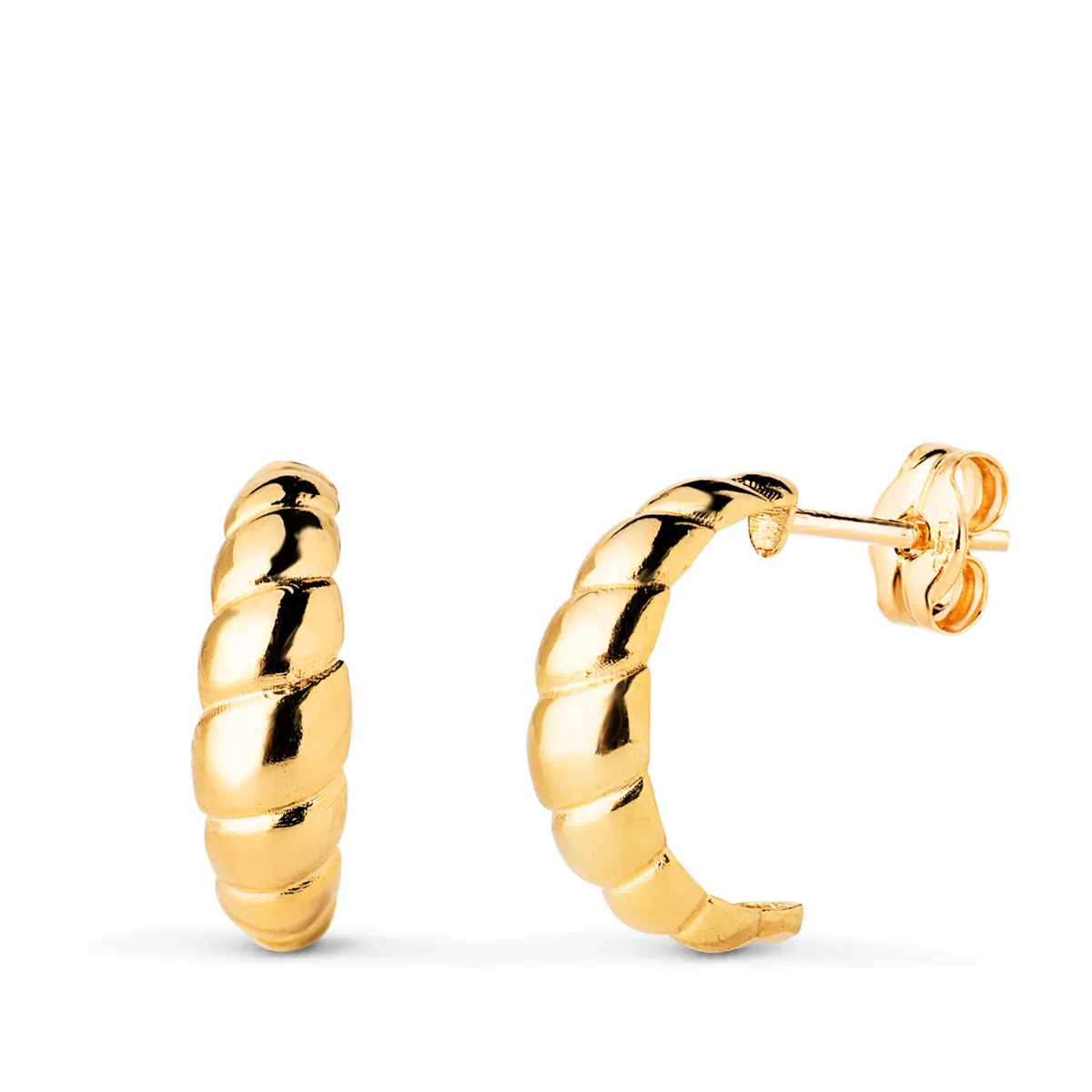 18K PENDIENTES ORO AMARILLO GALLONES EN BRILLO. MEDIDA: 15 X 5 MM. CIERRE PRESION