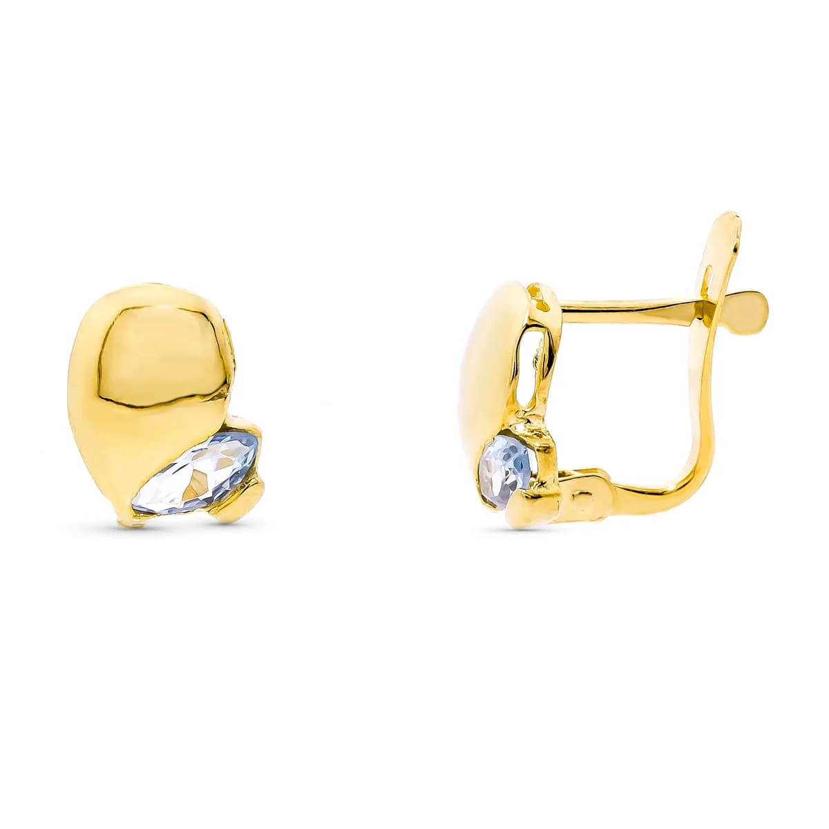 18K PENDIENTES ORO AMARILLO PIEDRA AGUAMARINA CIERRE CATALAN