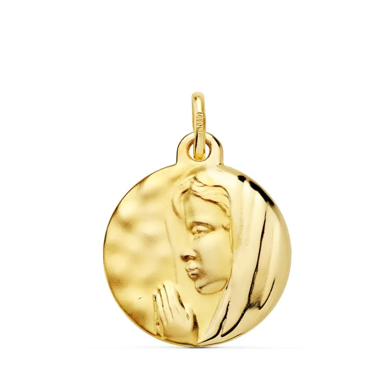 9K MEDALLA ORO AMARILLO VIRGEN MARIA " REINA DE LOS CIELOS " 16 MM