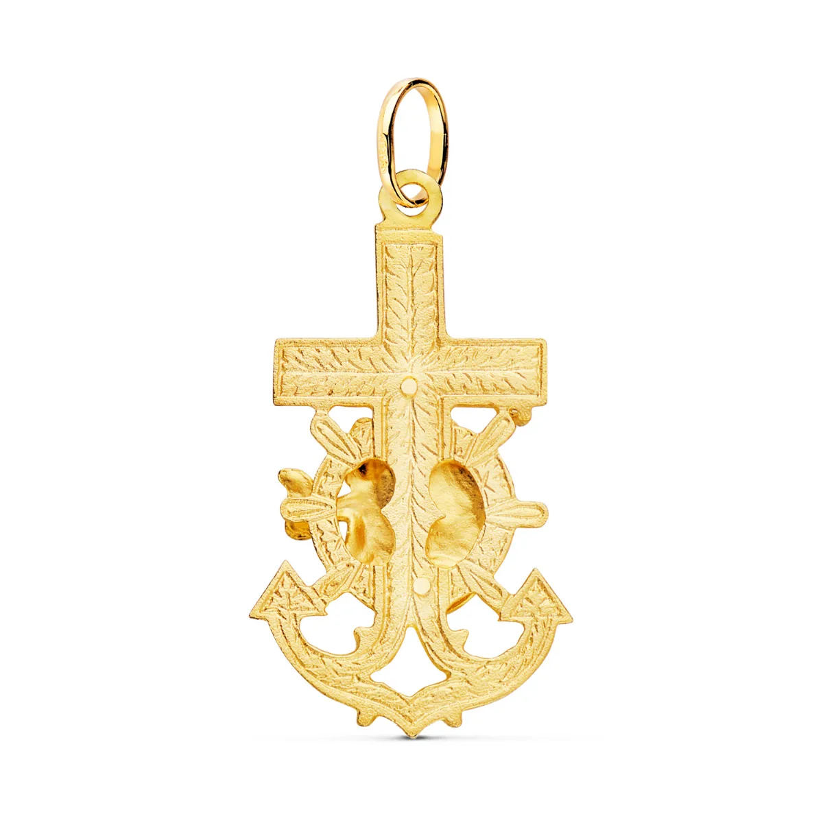 18K CRUZ MARINERA ORO AMARILLO VIRGEN DEL CARMEN TALLADA 40X22 MM — vista 2