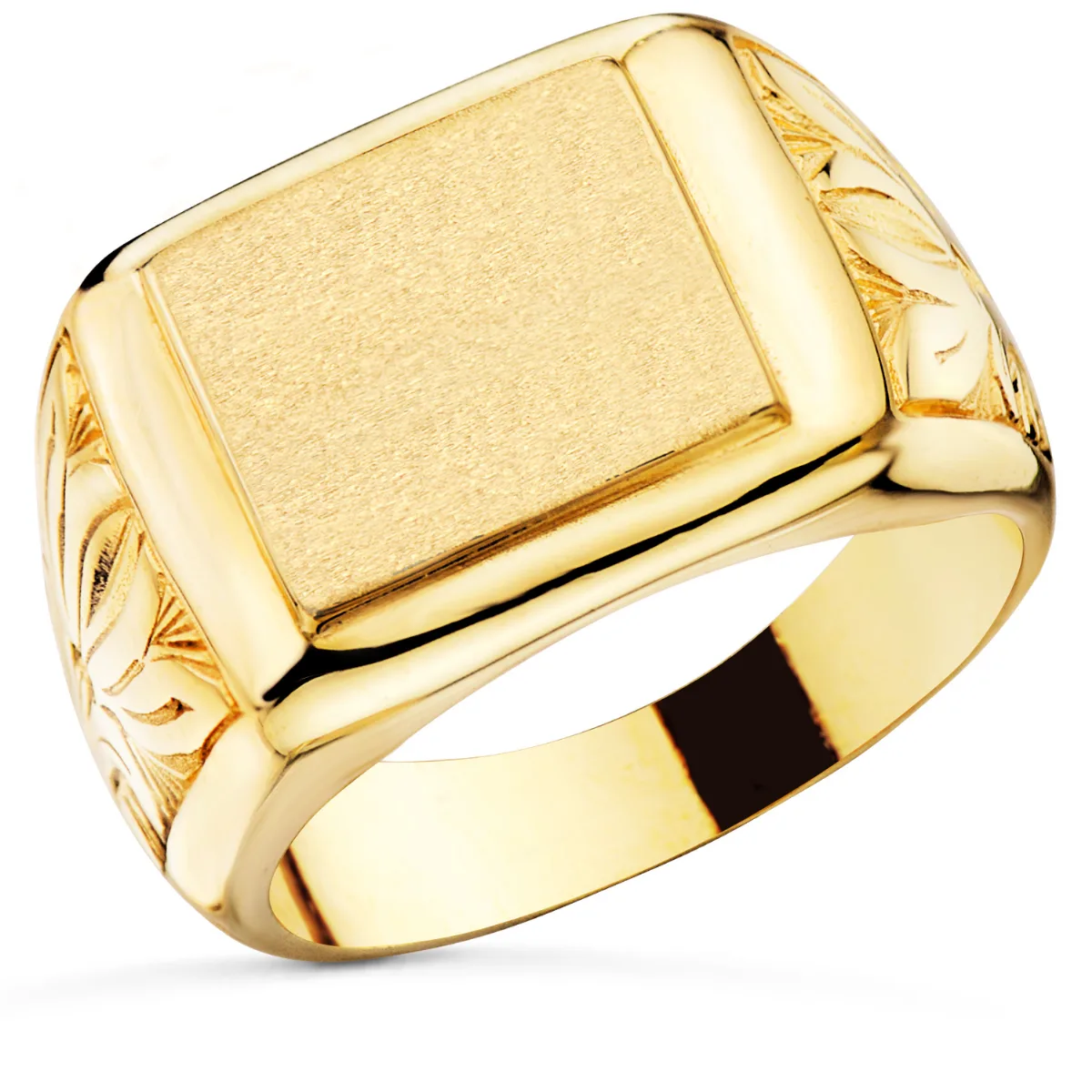 18K SELLO ORO AMARILLO CABALLERO MACIZO BRILLO ZONA GRABADO 13X12 MM