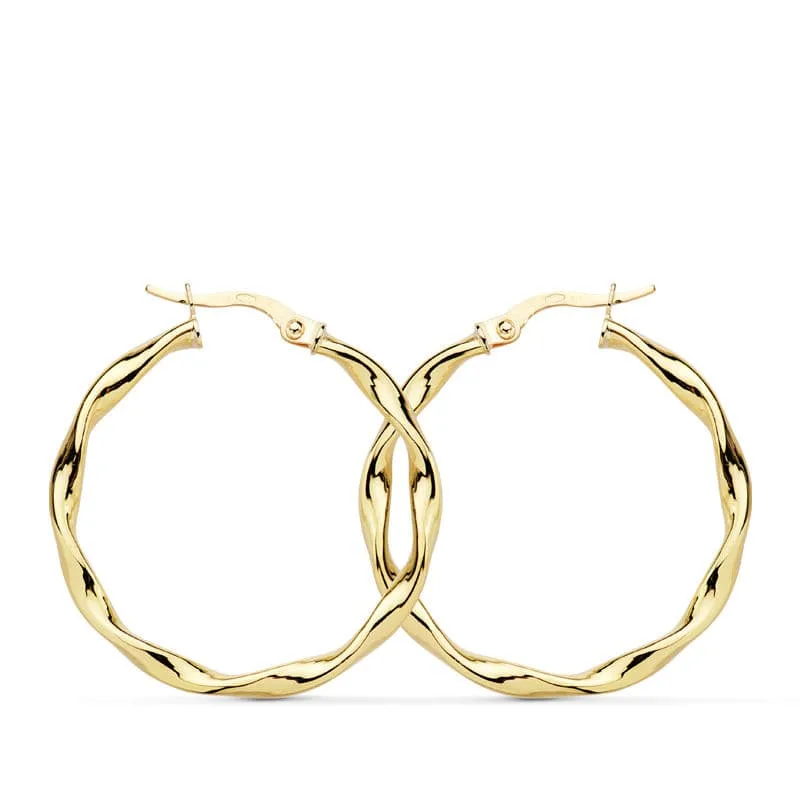 18K AROS ORO AMARILLO BRILLO RETORCIDOS 30X2.5 MM