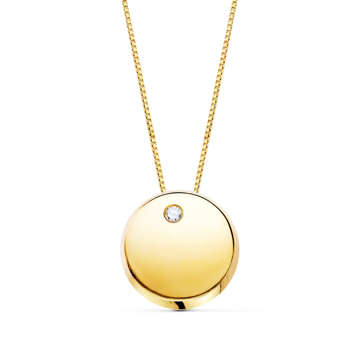 18K COLGANTE REDONDO CIRCONITA ORO AMARILLO CADENA 42CM
