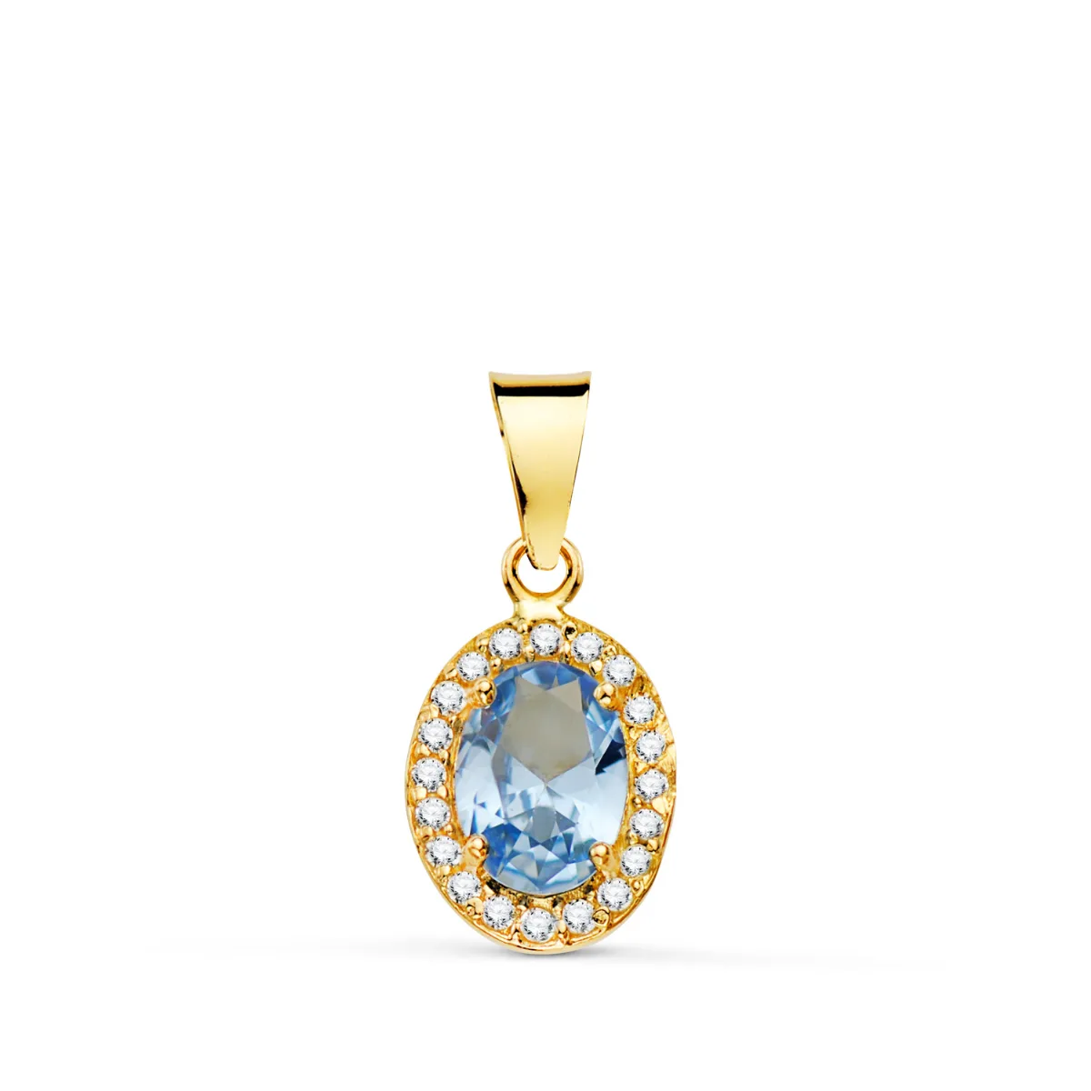 18K COLGANTE ORO AMARILLO OVAL AGUA MARINA CON CIRCONITAS. 12X8MM
