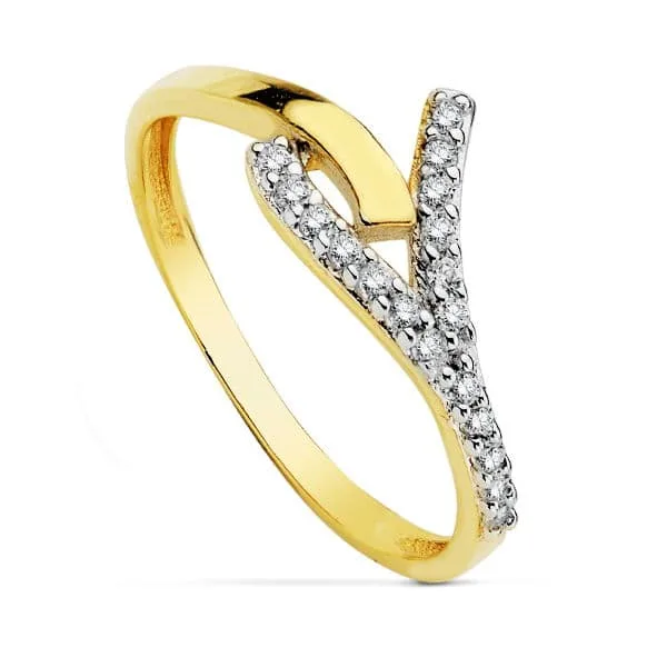 18K SORTIJA BICOLOR CIRCONITA CUERPO 1.5 MM