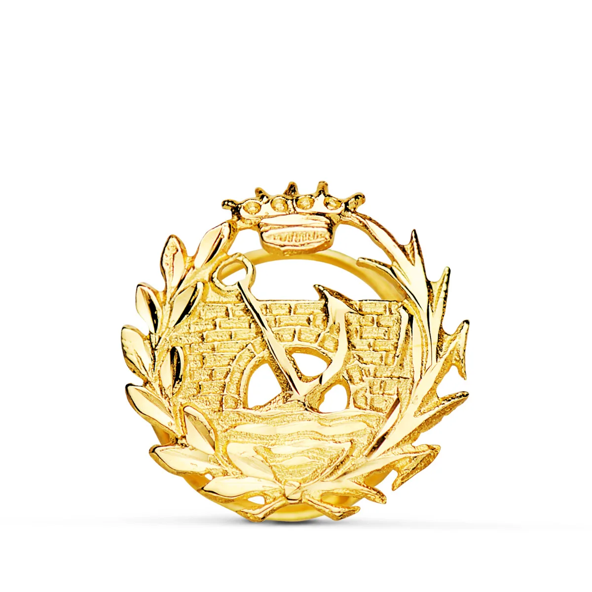18K INSIGNIA ORO AMARILLO INGENIERIA CIVIL  E   INGENIERO DE CAMINOS CANALES Y PUERTOS   15 X 15 MM