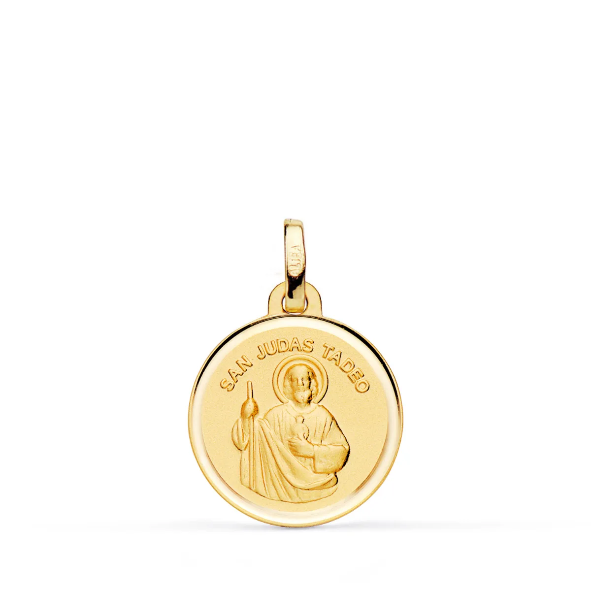 18K MEDALLA ORO AMARILLO SAN JUDAS TADEO BISEL ESPALDA LISA 16 MM