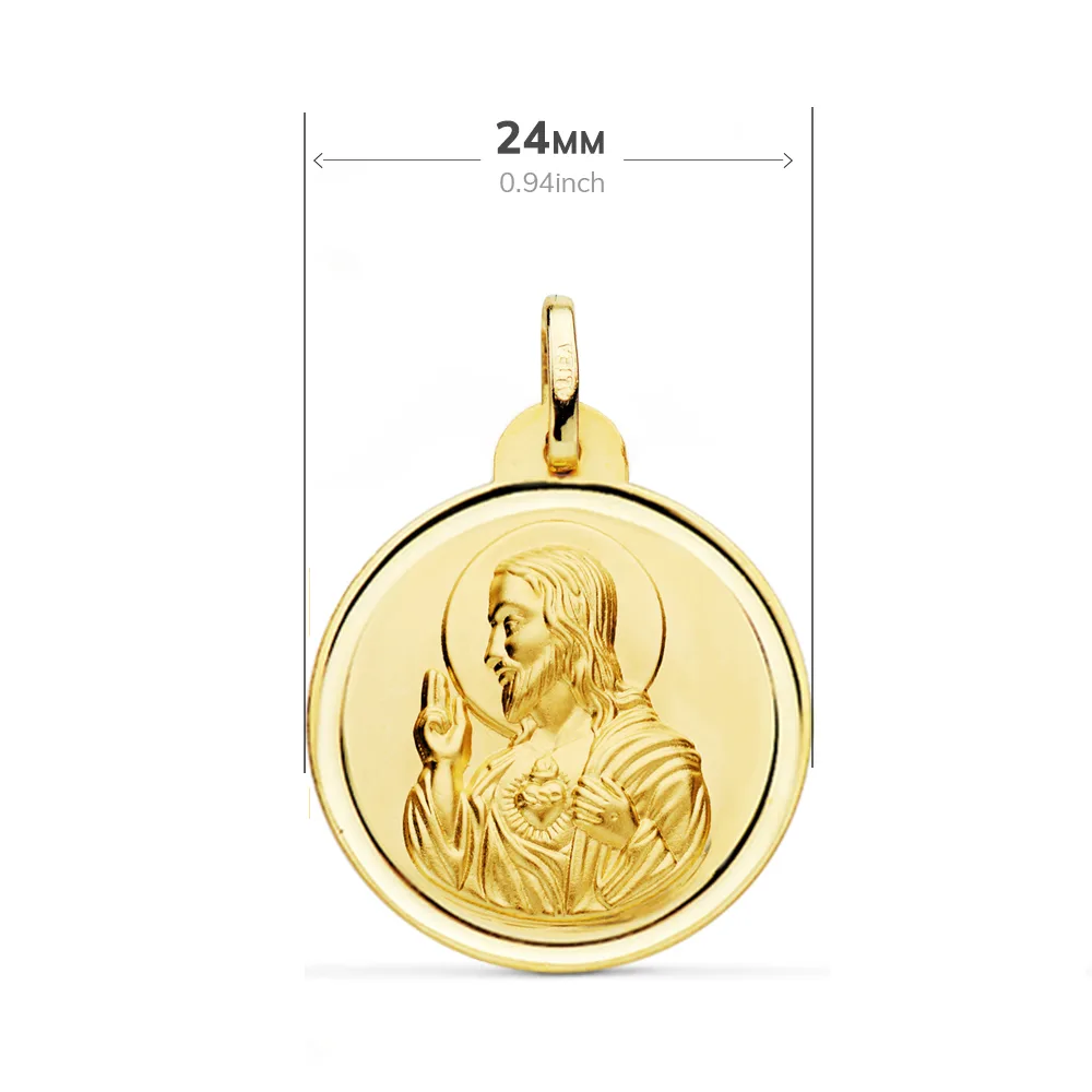 18K ESCAPULARIO ORO AMARILLO BISEL ORO AMARILLO VIRGEN DEL CARMEN CORAZON JESUS 24 MM — vista 3