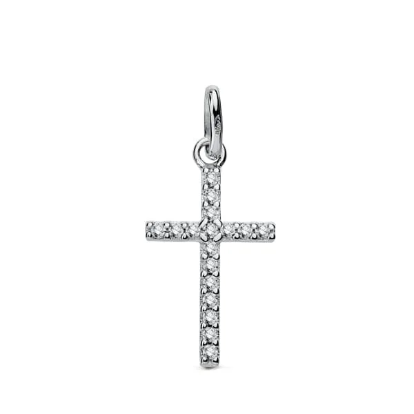 18K CRUZ ORO BLANCO CON CIRCONITAS. MEDIDA: 18 X 10 MM