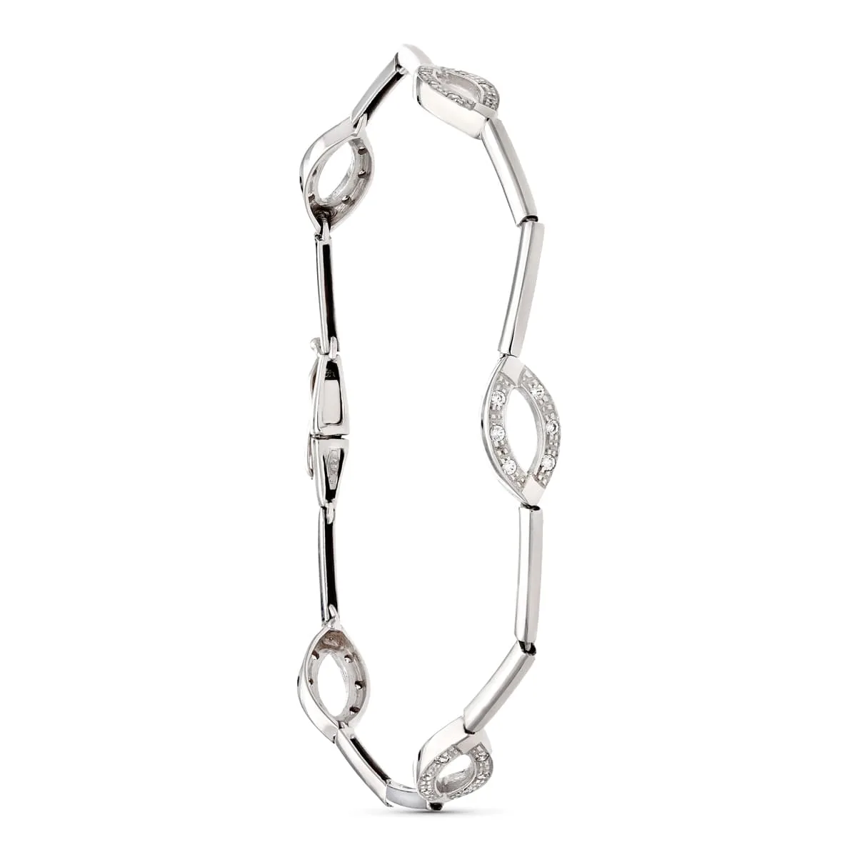 18K PULSERA ORO BLANCO BARRAS Y OVALOS CON CIRCONITA 19.5CM