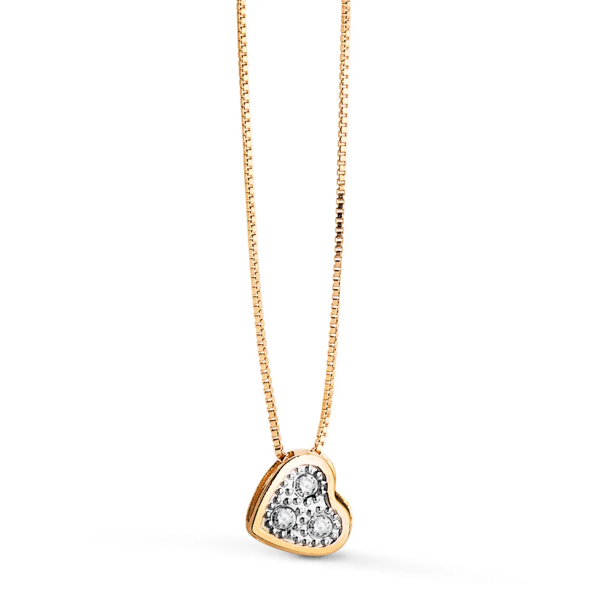 18K COLLAR ORO BICOLOR CORAZON CON CIRCONITAS 5MM CADENA 42 CM C. AMOR