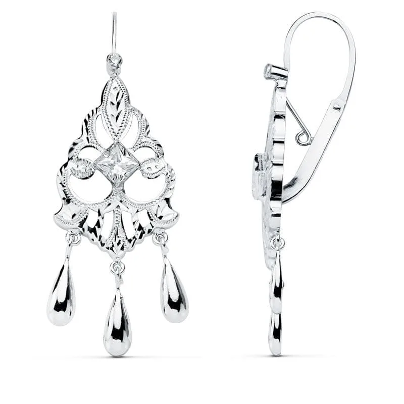 18K PENDIENTES ORO BLANCO CUBANAS 45X16 MM CIERRE GANCHO