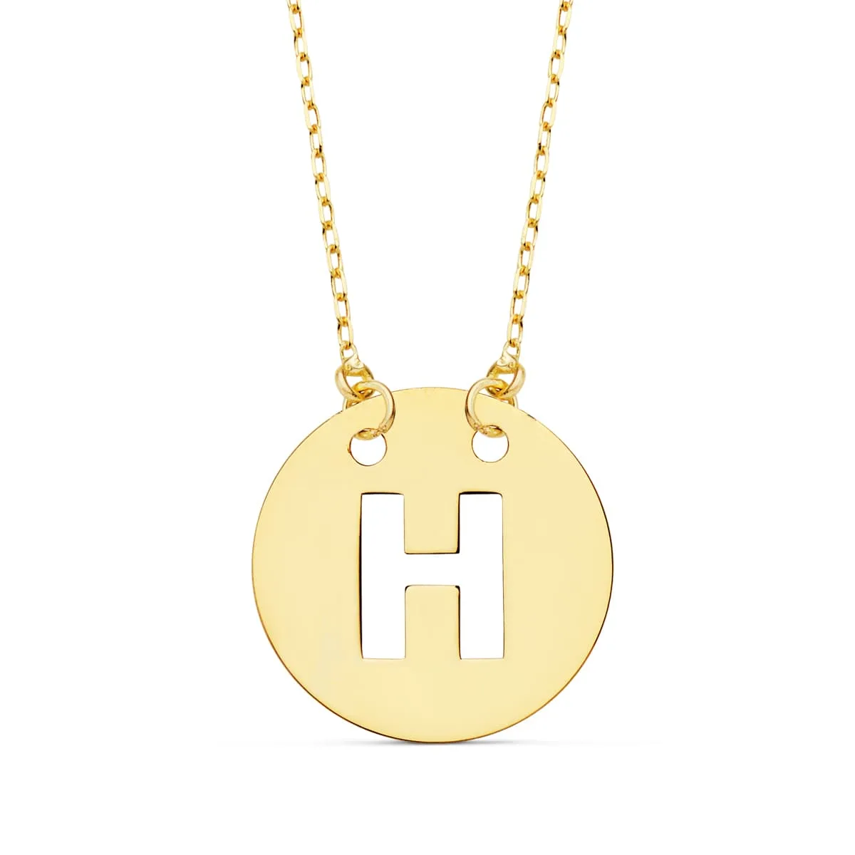 18K COLGANTE ORO AMARILLO LETRA " H " 15 MM CADENA FORZADA 42CM