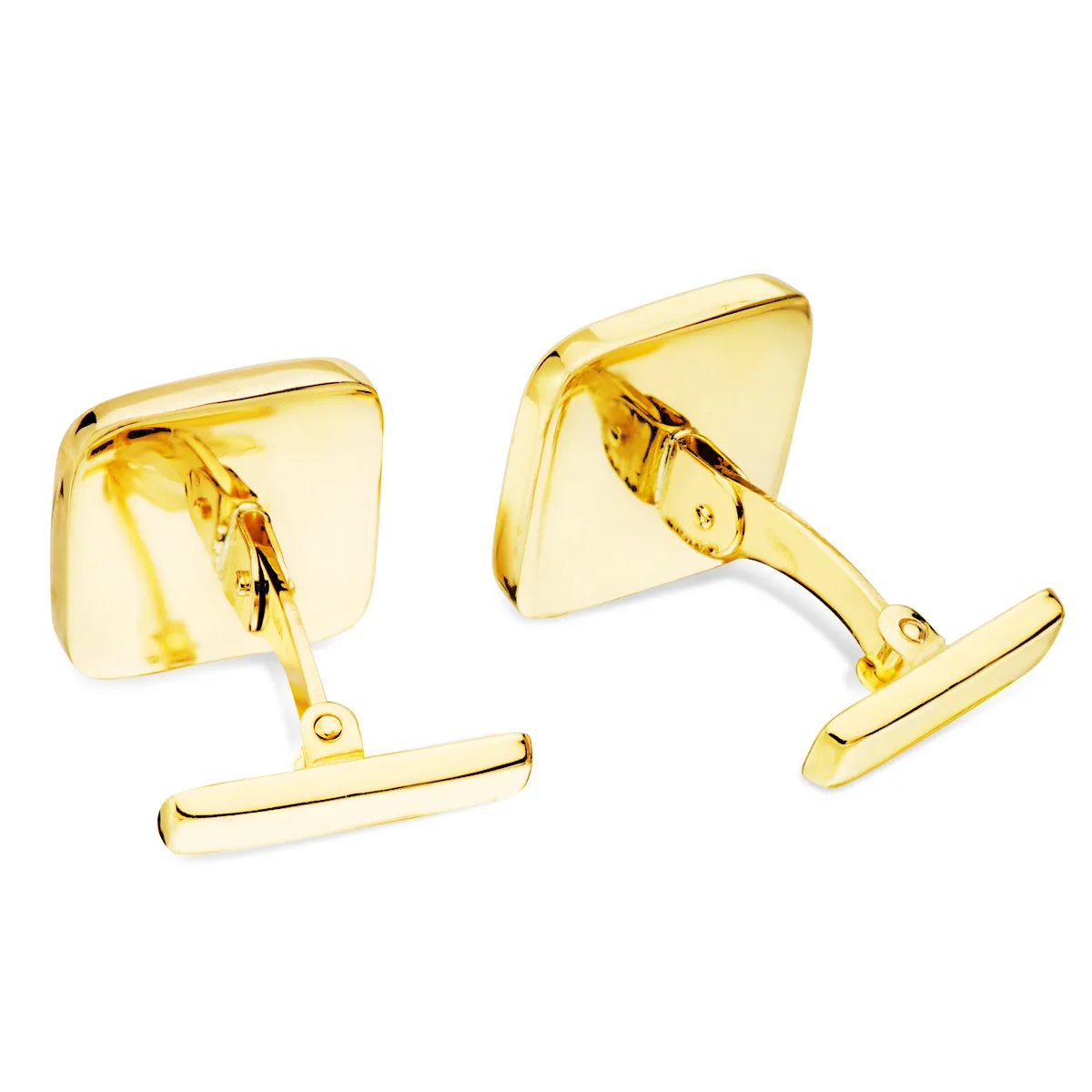 18K GEMELOS ORO AMARILLO CUADRADOS MATE Y BRILLO 14X14 MM CIERRE RIGIDO OSCILANTE — vista 2