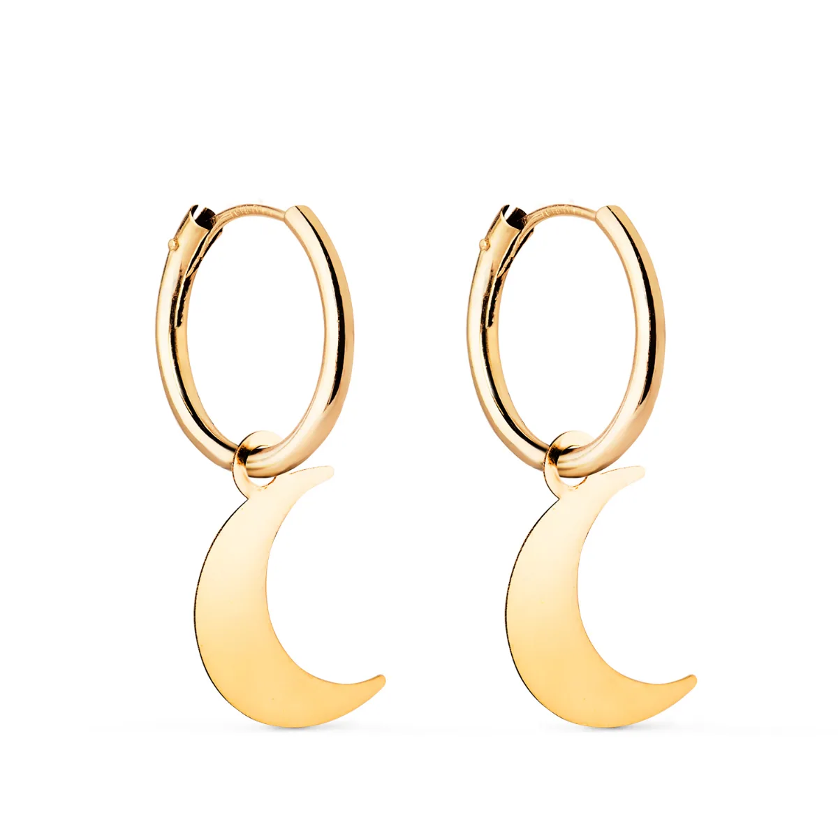 18K AROS ORO AMARILLO TUBO CON LUNA LISA 11X9 MM. AROS: 12 X 1,5 MM