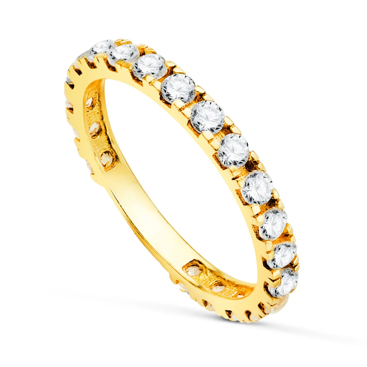 18K ALIANZA ORO AMARILLO CIRCONITAS BLANCAS GARRAS. ANCHO CUERPO: 2,5 MM