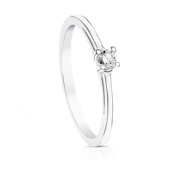 18K SOLITARIO DIAMANTE NATURAL TALLA BRILLANTE ORO BLANCO 0.100 QTS. SI-H