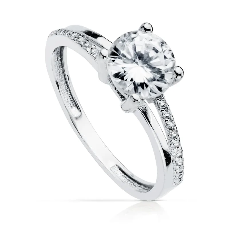 18K SOLITARIO ORO BLANCO CON CIRCONITA Y 4 GARRAS CON CIRCONITA DE  7 MM