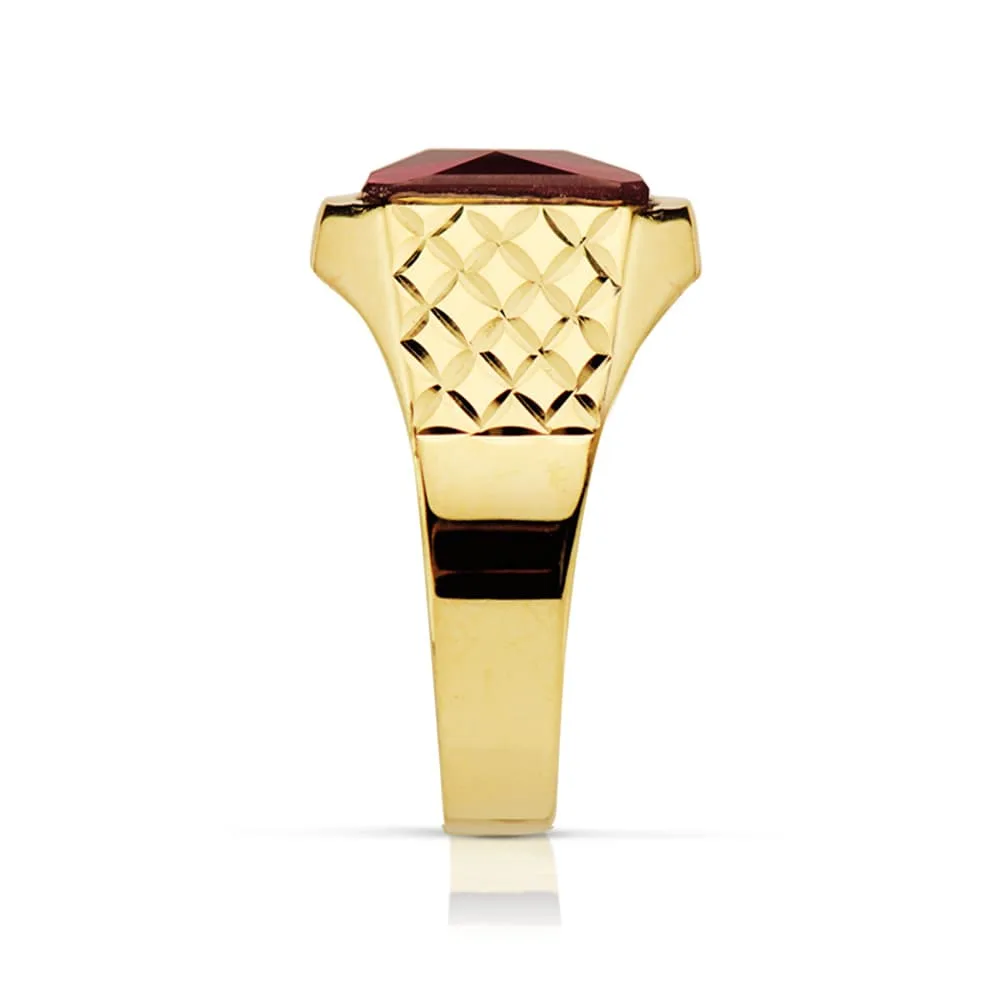 18K SELLO ORO AMARILLO CADETE PIEDRA 9X7 MM RUBI SPINEL TALLADO — vista 2