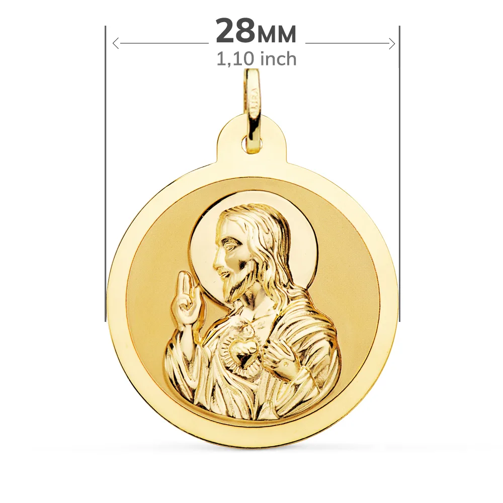 18K ESCAPULARIO ORO AMARILLO ORO AMARILLO BRILLO VIRGEN DEL CARMEN Y CORAZON DE JESUS 28 MM — vista 2
