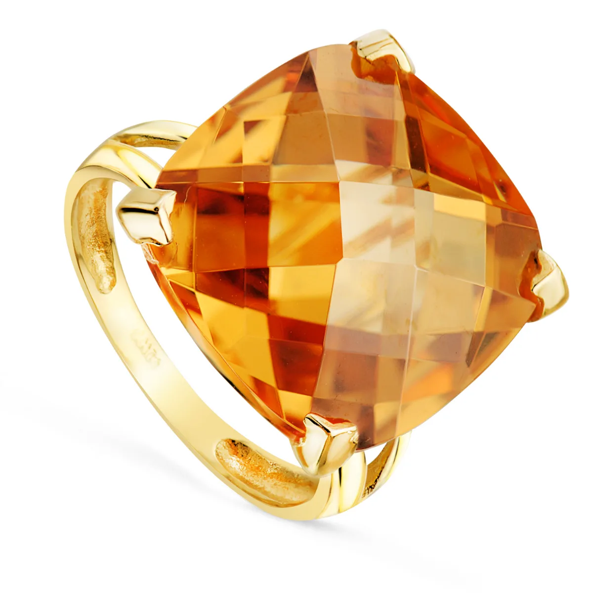 18K SORTIJA ORO AMARILLO PIEDRA NARANAJA 16X16 MM CON GARRAS