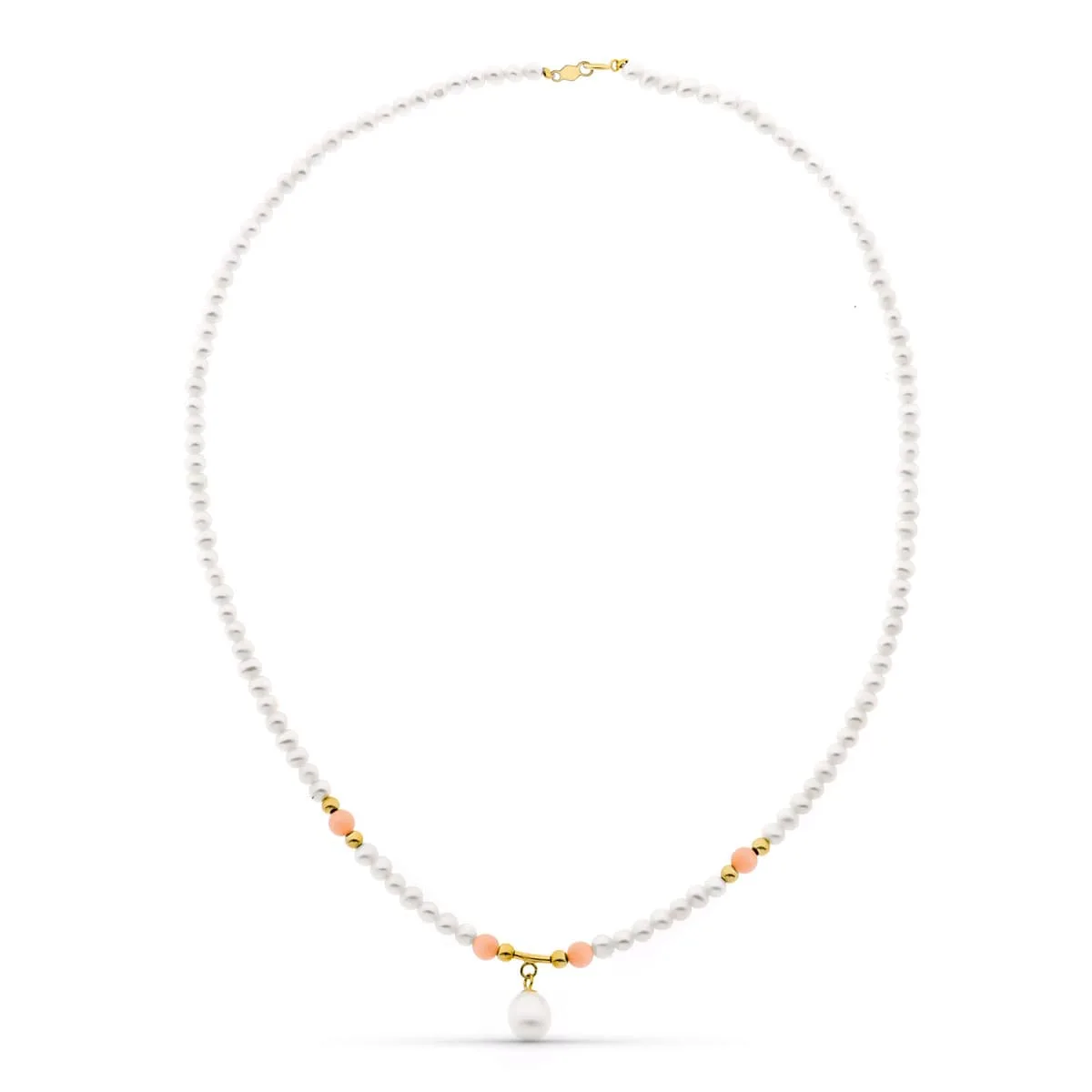 18K GARGANTILLA ORO AMARILLO PERLA CONCHA NATURAL Y PERLA ROSA