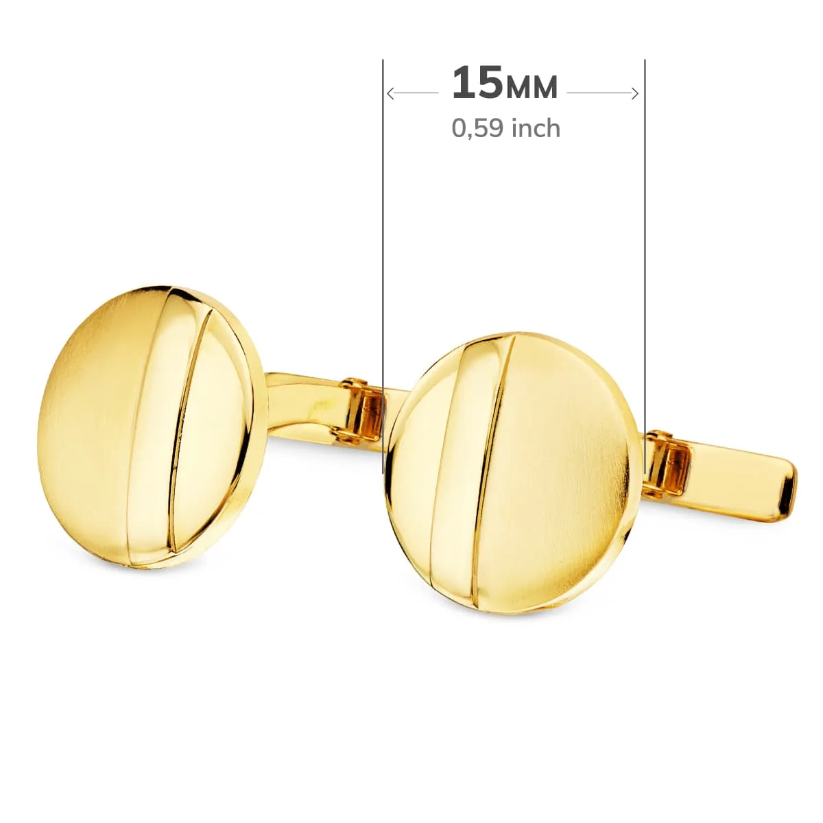 18K GEMELOS ORO AMARILLO REDONDOS MATE Y BRILLO 15 MM CIERRE RIGIDO OSCILANTE — vista 3
