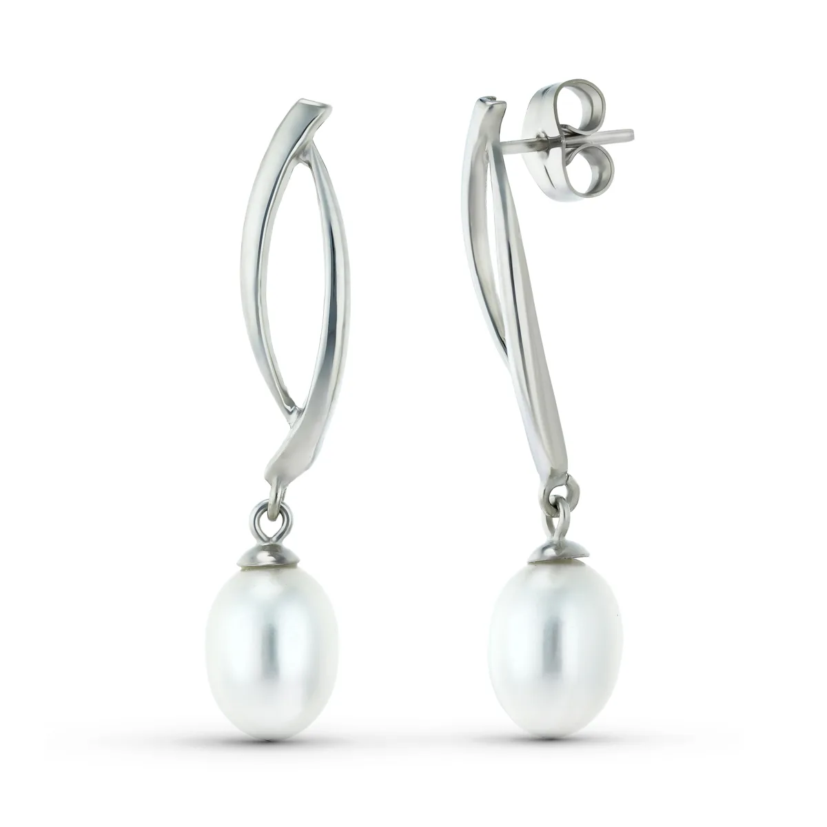 18K PENDIENTES ORO BLANCO DOS CUERPOS CON PERLAS. CIERRE PRESION