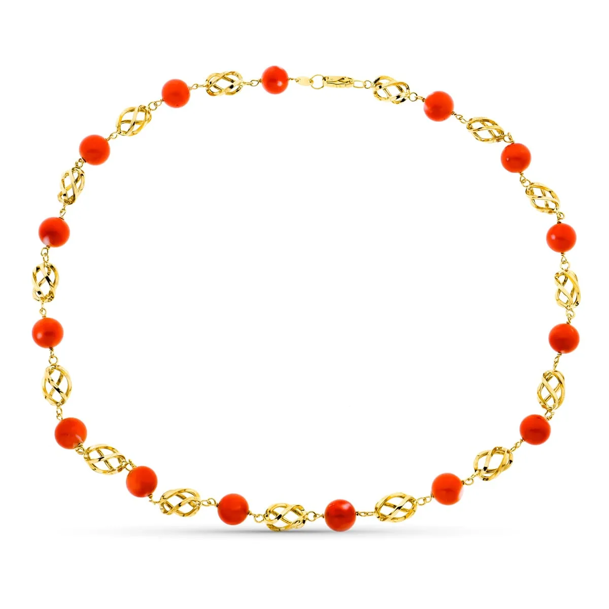 18K GARGANTILLA ORO AMARILLO JAULA CORAL FINO JAPONES 9-9.5 MM 50CM
