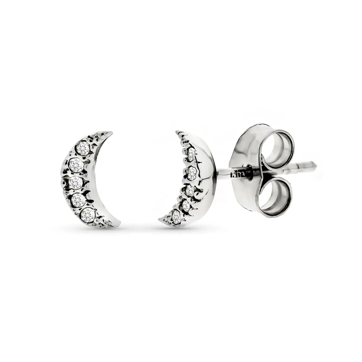 9K PENDIENTES ORO BLANCO LUNA DIAMANTES 0.05 CTS SI-H 7X3 MM PRESION