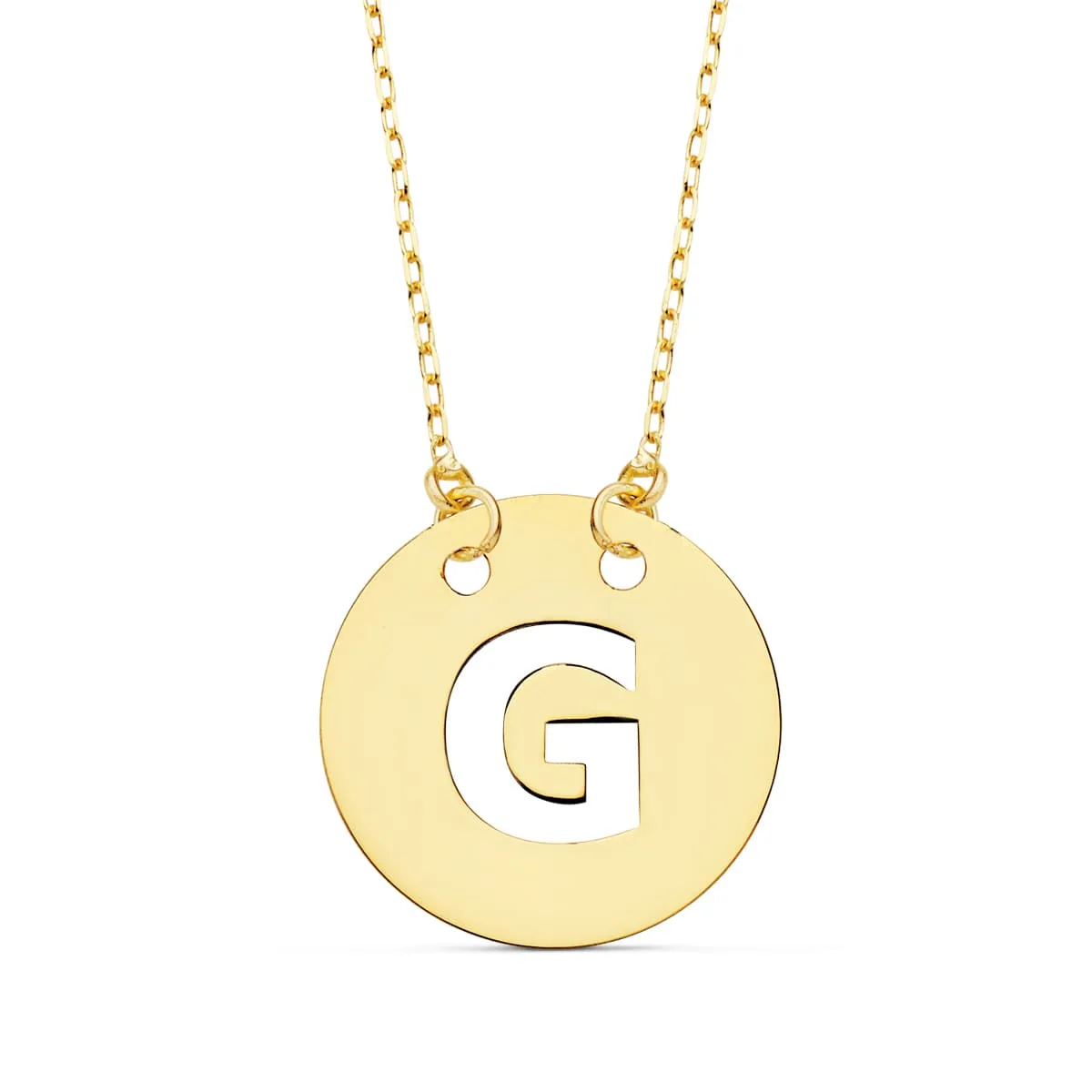 18K COLGANTE ORO AMARILLO LETRA " G " 15 MM CADENA FORZADA 42CM