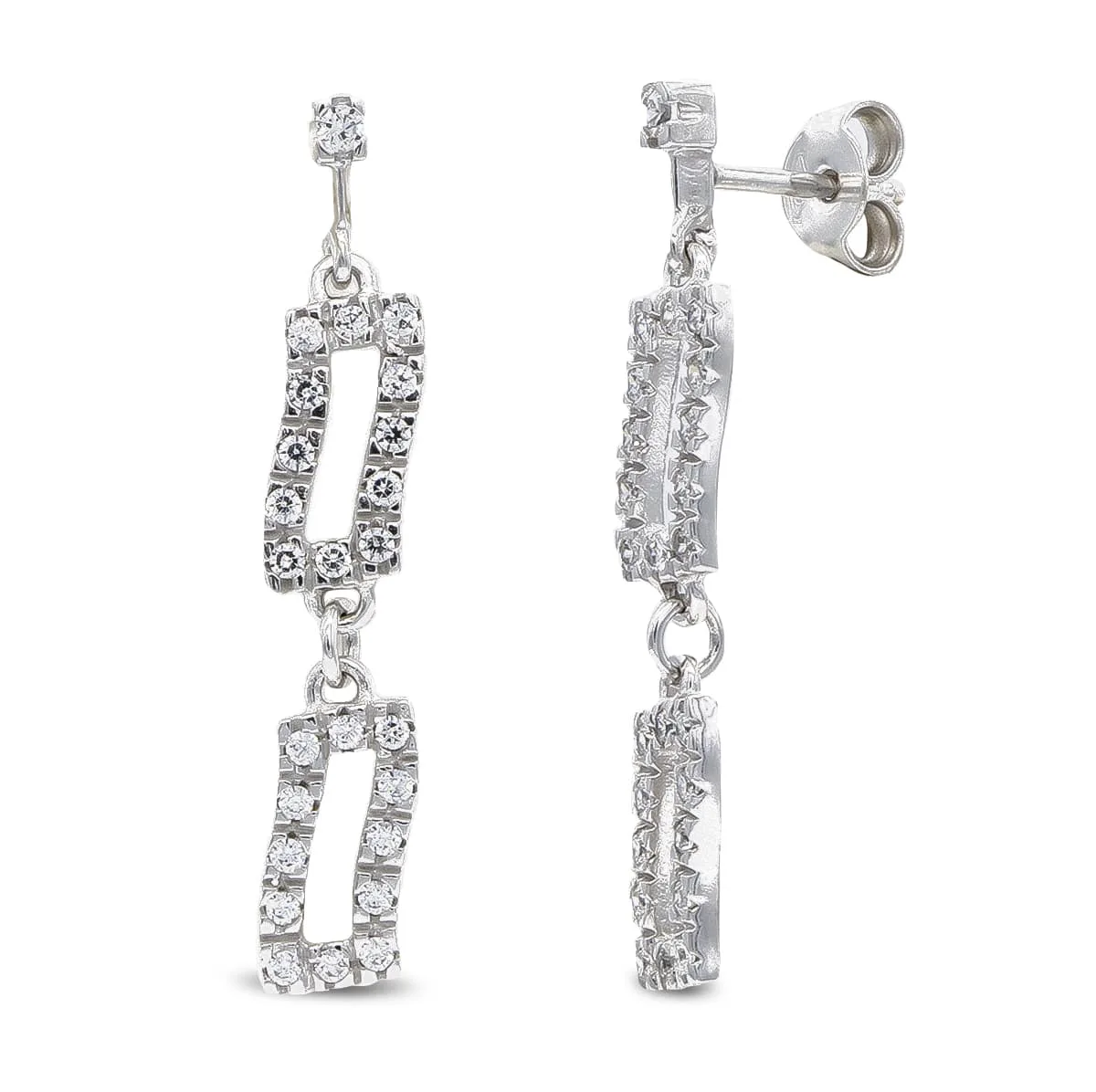 18K PENDIENTES ORO BLANCO LARGOS Y CIRCONITA CIERRE PRESION