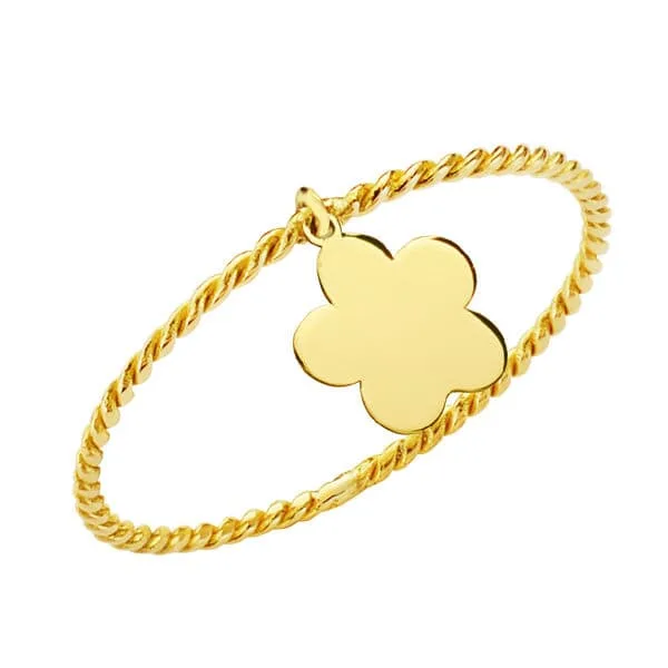 18K SORTIJA ORO AMARILLO CUERPO FINO RIZADO Y COLGANTE FLOR. ANCHO: 0,5 MM