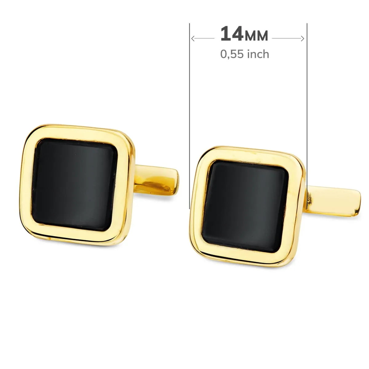 18K GEMELOS ORO AMARILLO ONIX BRILLO 14X14 MM CIERRE RIGIDO OSCILANTE — vista 3