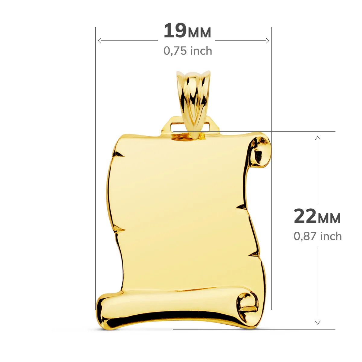 9K PLACA CHAPA COLGANTE PERGAMINO ORO AMARILLO LISO BRILLO 22X19 MM — vista 2