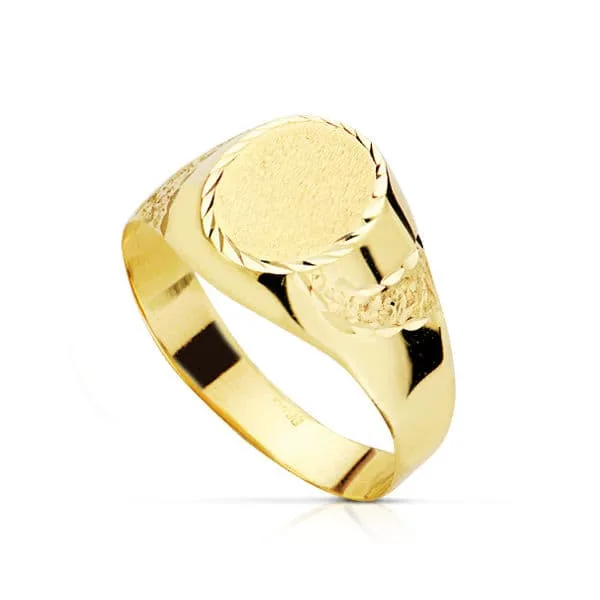 18K SELLO ORO AMARILLO HUECO CADETE TALLADO. ZONA GRABADO: 9X7 MM