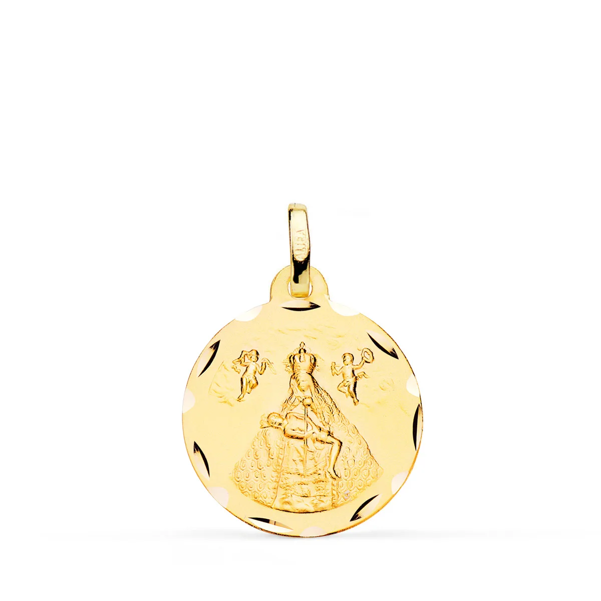 18K MEDALLA ORO AMARILLO VIRGEN DE AFRICA TALLADA 18 MM