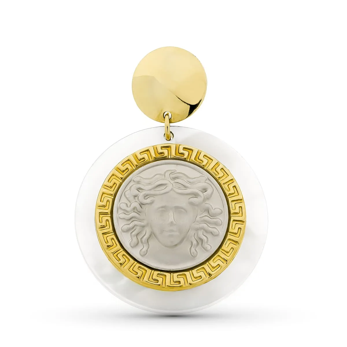 18K COLGANTE AMULETO ORO BICOLOR MEDUSA NACAR 30 MM