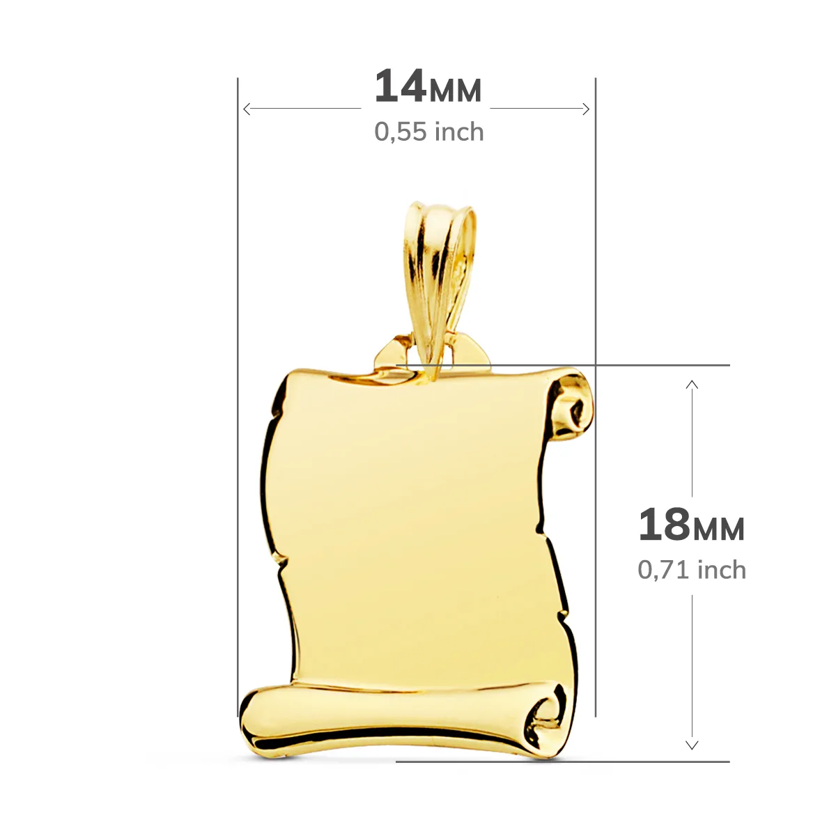 9K PLACA CHAPA COLGANTE PERGAMINO ORO AMARILLO LISO BRILLO 18X14 MM — vista 2