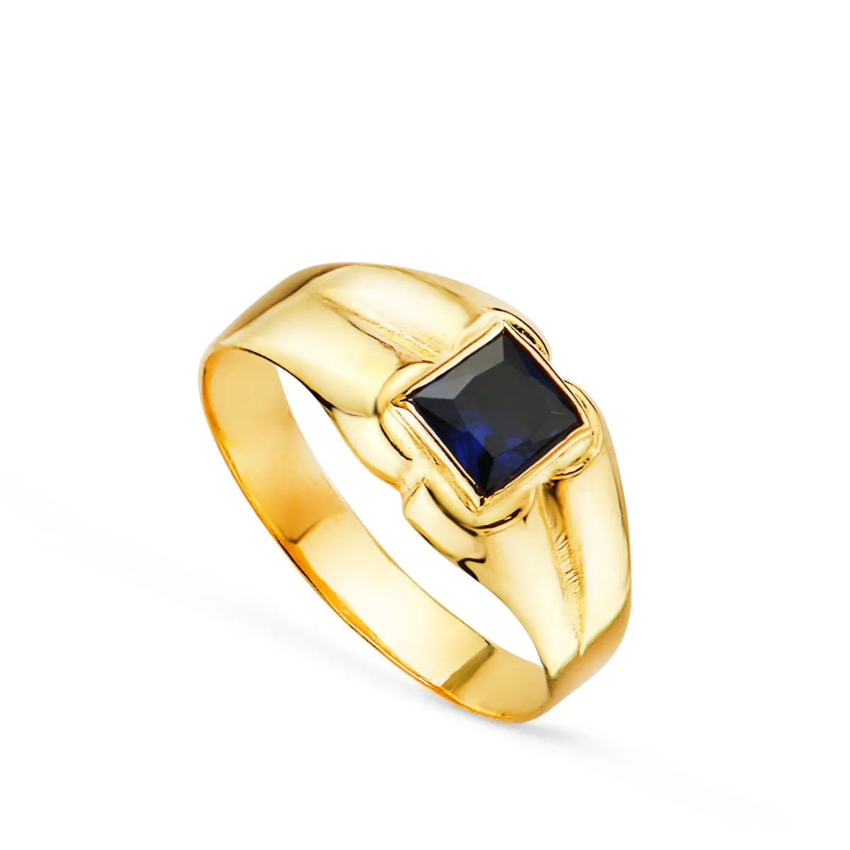 18K SOLITARIO ORO AMARILLO PEQUEÑO BEBE O MEÑIQUE CIRCONITA AZUL CUADRADA 3.5MM
