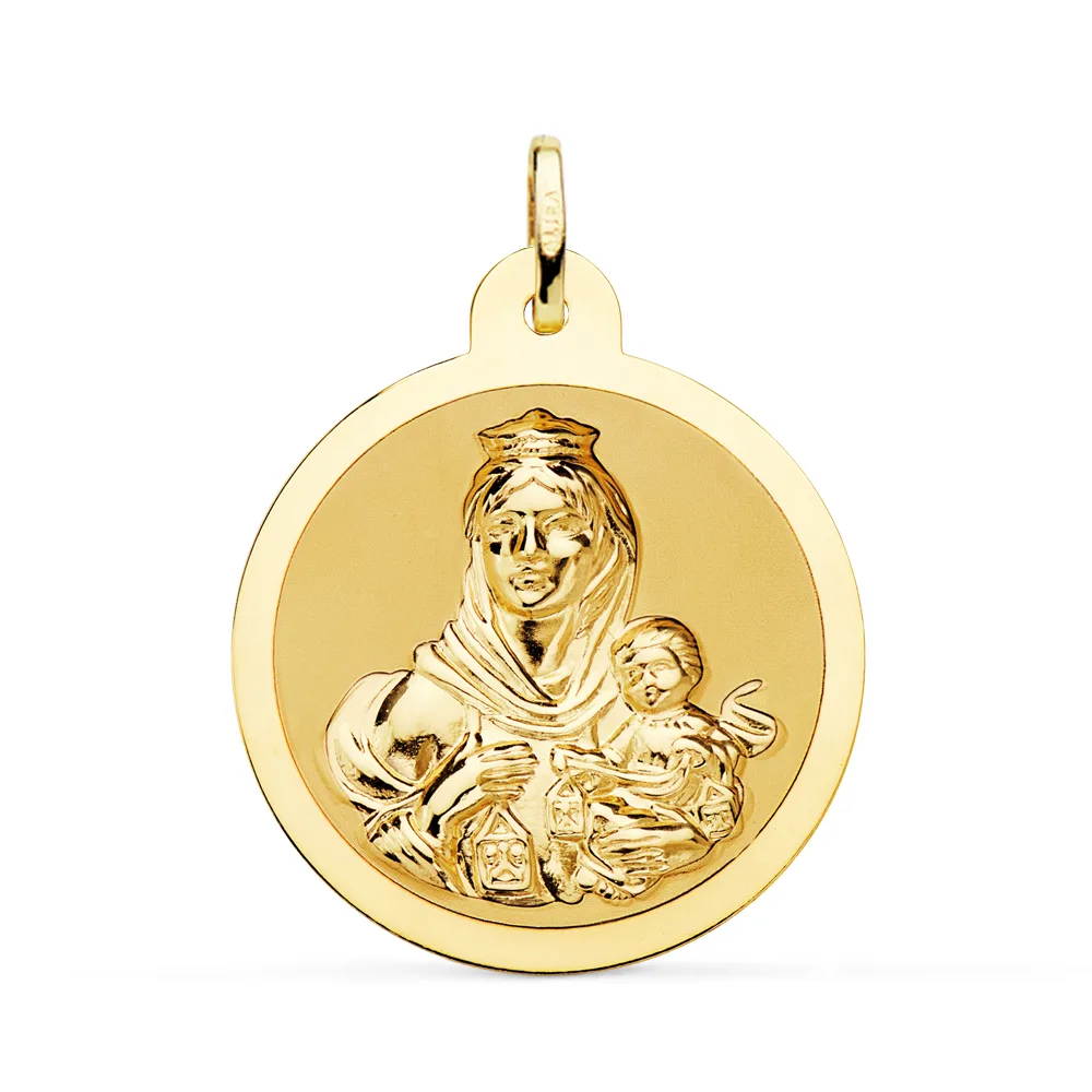 18K ESCAPULARIO ORO AMARILLO ORO AMARILLO BRILLO VIRGEN DEL CARMEN Y CORAZON DE JESUS 28 MM — vista 3