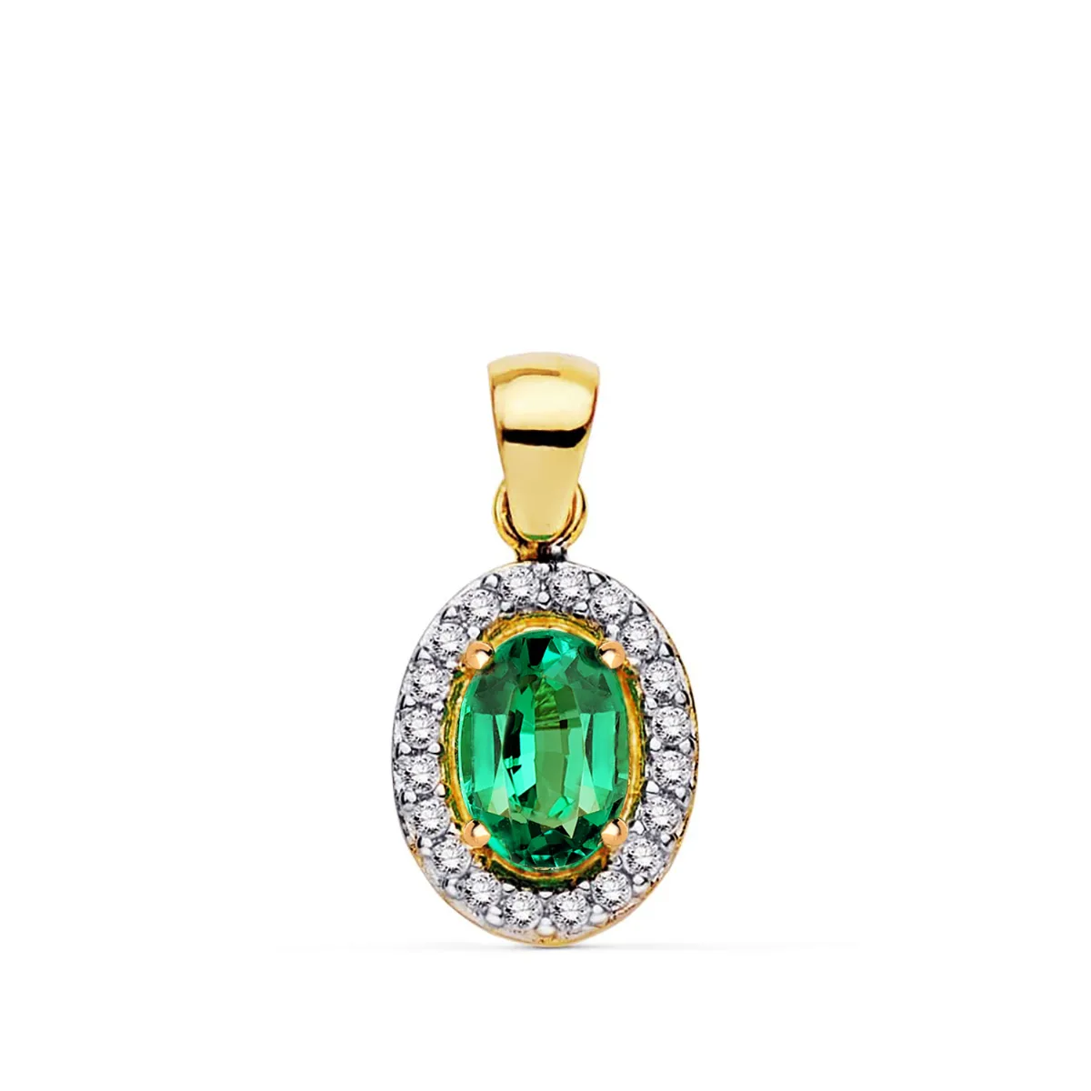 18K COLGANTE ORO BICOLOR PIEDRA ESMERALDA Y CIRCONITA 10X8 MM