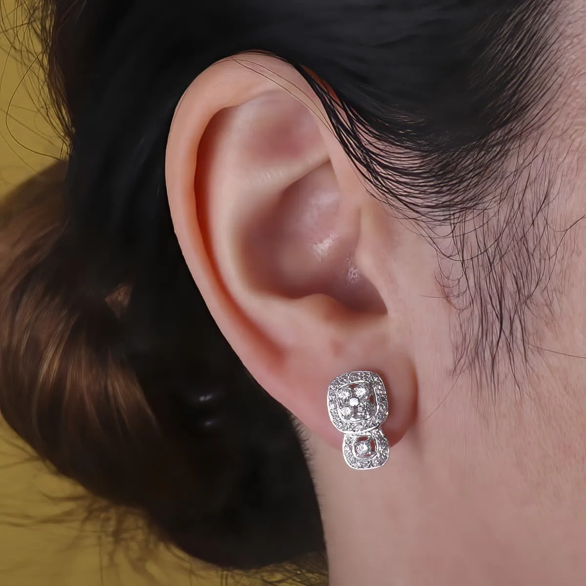 18K PENDIENTES ORO BLANCO JUEGO NOVIA CIRCONITA 15X9 MM CIERRE PRESION — vista 2
