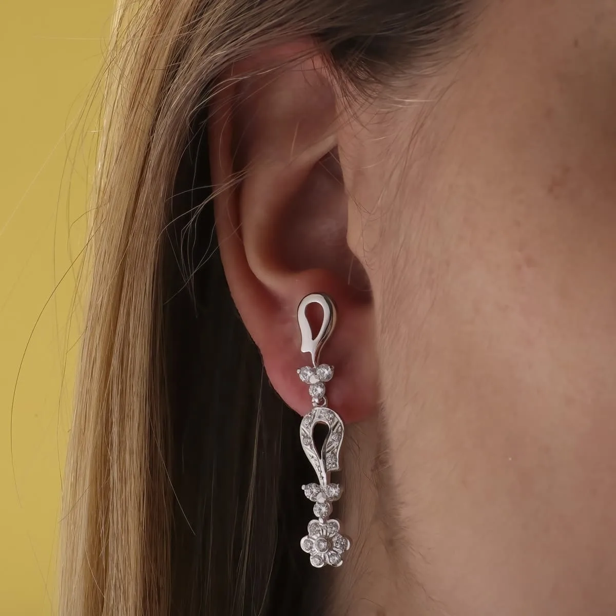 18K PENDIENTES ORO BLANCO JUEGO NOVIA ARTICULADO CIRCONITA 42X7 MM PRESION — vista 2