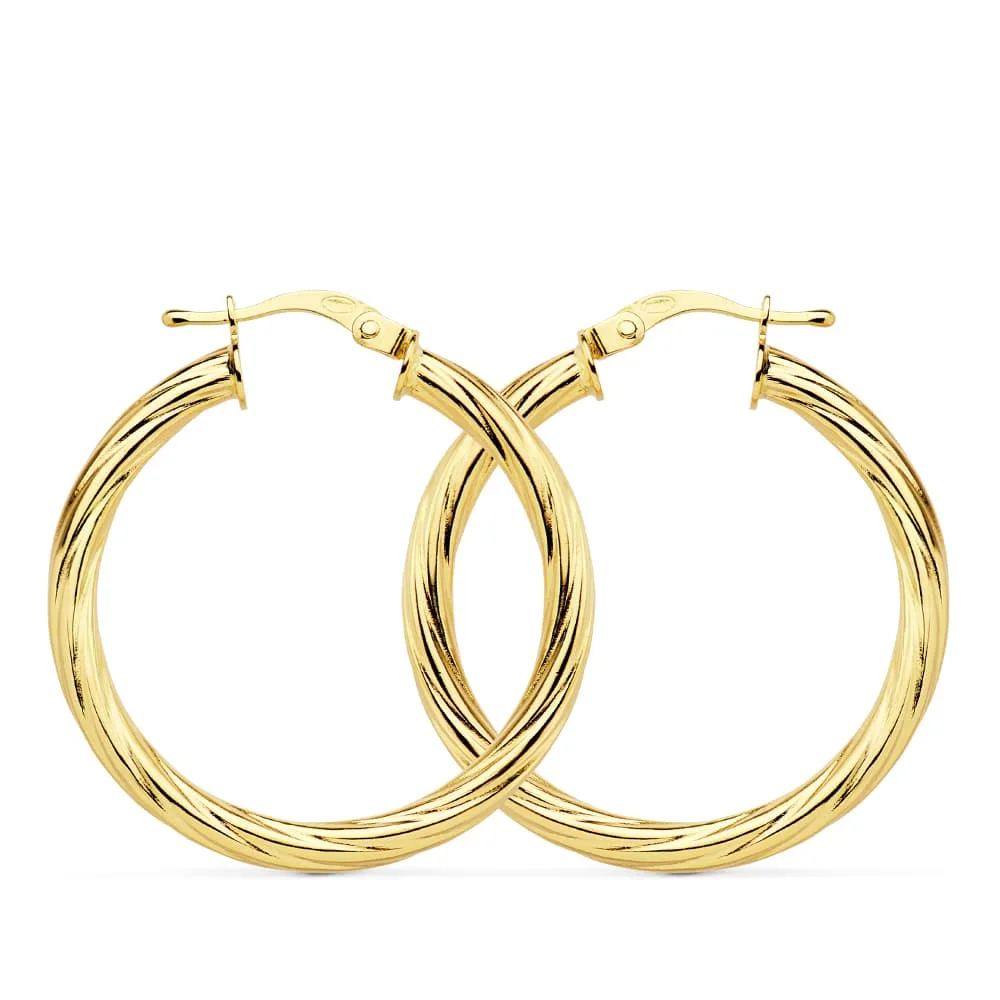 18K AROS ORO AMARILLO HUECOS BRILLO 29X3 MM